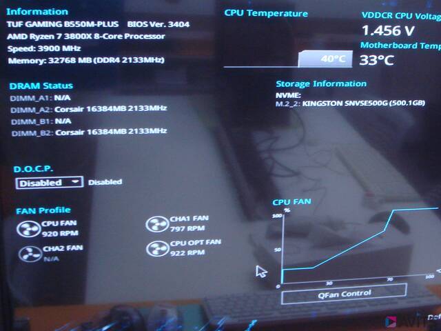 CPU、メモリー、m.2 SSD、ファンなどが正常に認識できていることを確認。
